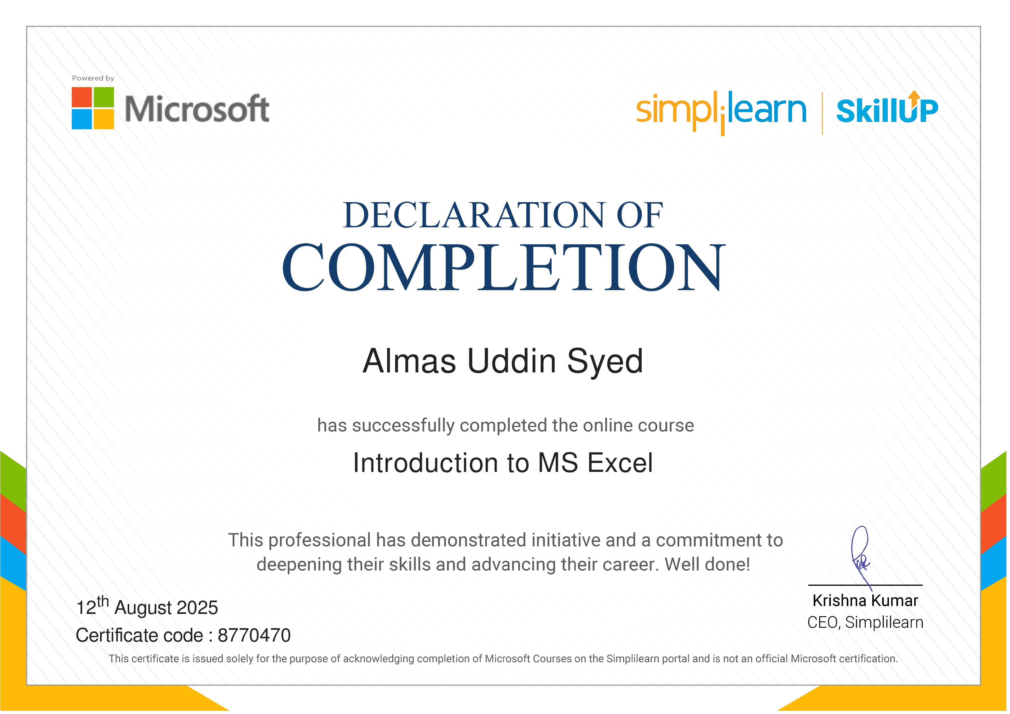 Introduction to MS Excel