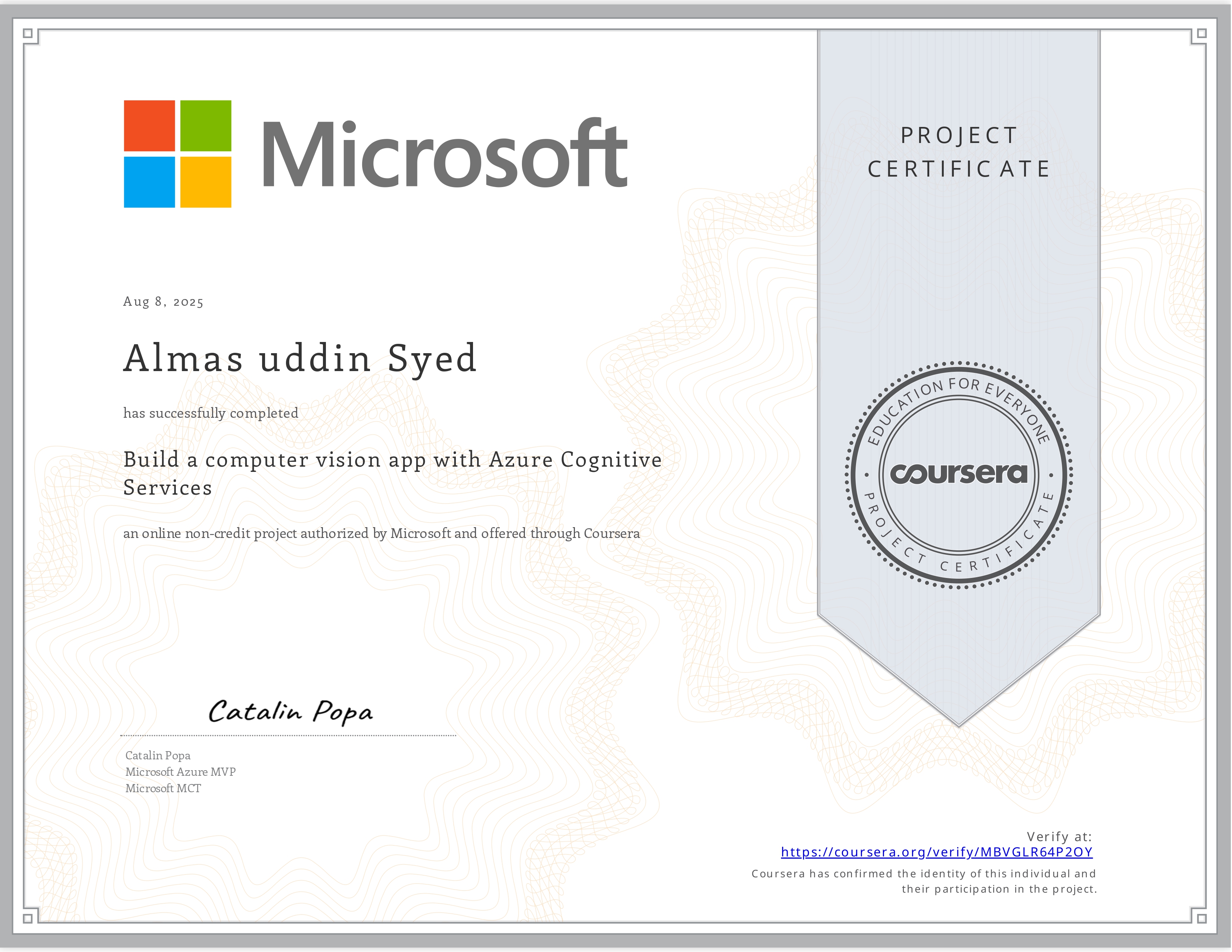 Vision App Certificate